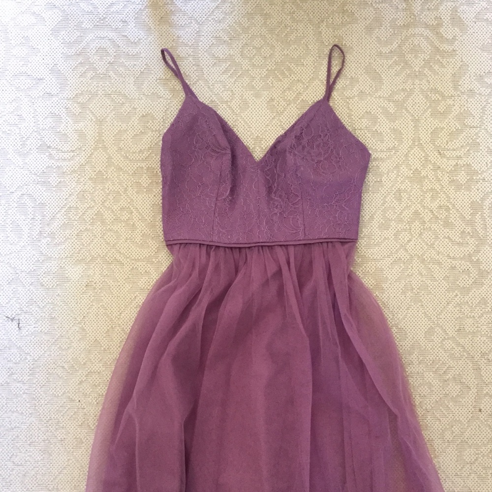 lace tulle bridesmaid dress purple David’s Bridal